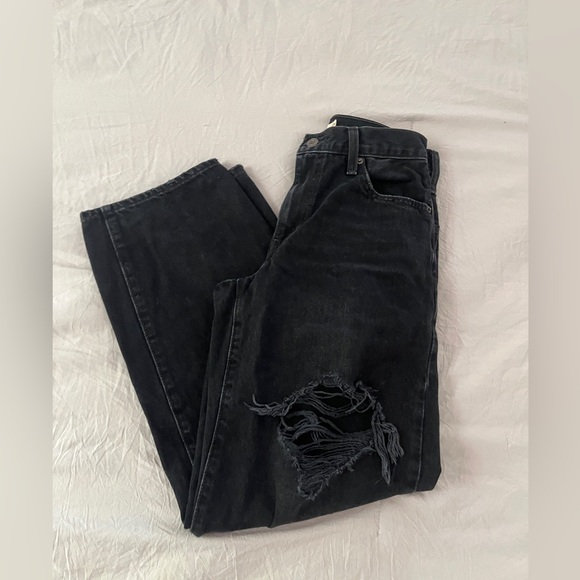 Levis Premium Jeans Womens 25 Black Baggy Dad Distressed 100% Cotton - Picture 1 of 4
